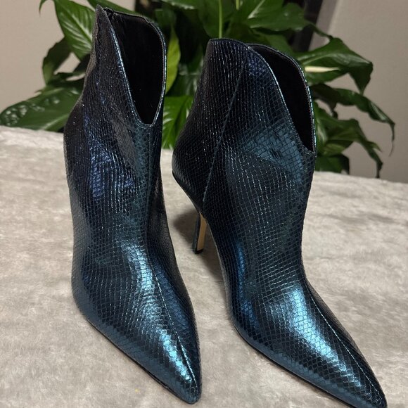 Marc Fisher Haylian Blue Snake Skin Print Metallic Leather Booties 11M - Picture 1 of 9
